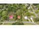 Aerial view of the property showcasing its location amongst mature trees at 429 N Asheboro St, Liberty, NC 27298