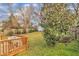 Backyard with a wooden deck and furniture, nice landscaping, and a storage shed at 725 S State St, Raleigh, NC 27601