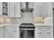 Kitchen with white cabinets, a stainless steel range hood, and decorative backsplash at 725 S State St, Raleigh, NC 27601