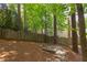 Spacious backyard with mature trees, privacy fence and stone fire pit at 8124 Greywinds Dr, Raleigh, NC 27615