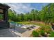 Lounge chairs and seating in a backyard setting with pool and manicured landscaping at 103 Patriot Way, Apex, NC 27523