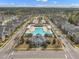 Overhead view of neighborhood pool and recreational center, showcasing amenities for residents at 115 White Lake Ct, Cary, NC 27519