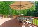 Outdoor deck with dining area and umbrella, great for entertaining and enjoying the backyard at 12200 Glenlivet Way, Raleigh, NC 27613