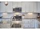 Modern kitchen featuring granite countertops, stainless steel appliances, and white cabinetry at 1238 Exchange Pl, Durham, NC 27713