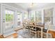 Dining area with a wood table, chairs, and windows overlooking the backyard; perfect for Gathering meals at 1241 Dalgarven Dr, Apex, NC 27502