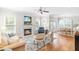 Cozy living room with a fireplace, mantel with TV, ample natural light, and comfortable seating at 1241 Dalgarven Dr, Apex, NC 27502