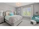 Bedroom with a large window that provides natural light, stylish furnishings, and modern decor at 14013 Wallberman Dr, Wake Forest, NC 27587