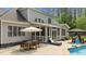 Outdoor patio featuring dining, lounge seating, screened porch, and pool access at 14013 Wallberman Dr, Wake Forest, NC 27587