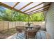 A view of the pergola covered patio in the fenced backyard at 1402 W Lakewood Ave, Durham, NC 27707