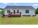 Rear exterior view of the house with white siding and well-maintained wooden deck at 141 Montesino Dr, Raleigh, NC 27603