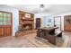 Charming dining room features a cozy brick fireplace, wood flooring and a unique dining set at 149 Baldwin Dr, Durham, NC 27712