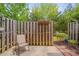 Outdoor patio featuring a chair, fenced-in area, and green foliage for a relaxing outdoor retreat at 3114 Courtney Creek Blvd, Durham, NC 27713