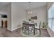 Cozy dining area with modern lighting, a dark wood table, and a decorative rug at 3114 Courtney Creek Blvd, Durham, NC 27713