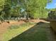 Spacious backyard features a garden bed and mature trees perfect for outdoor enjoyment at 3316 Belspring Ln, Raleigh, NC 27612