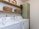 Laundry room featuring a washer and dryer with storage shelves at 3332 Langston Cir, Apex, NC 27539