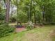 Lush backyard with mature trees, providing a serene and private setting at 508 Colony Woods Dr, Chapel Hill, NC 27517