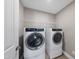 Modern laundry room with shelving and new, front-loading washer and dryer at 509 National Dr, Clayton, NC 27520