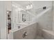 Bright bathroom featuring a glass-enclosed shower, double vanity, and stylish fixtures at 563 Great Ridge Parkway, Chapel Hill, NC 27516