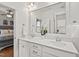 Bright bathroom with double vanity, quartz countertop, and modern fixtures at 563 Great Ridge Parkway, Chapel Hill, NC 27516