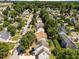 An aerial view of the neighborhood showcases tree-lined streets and diverse housing styles at 620 Hanska Way, Raleigh, NC 27610