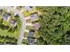 Aerial neighborhood image showcasing beautiful homes and tree-lined street on a sunny day at 633 Prickly Pear Dr, Fuquay Varina, NC 27526