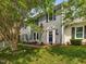 Charming home featuring a patriotic display with an American flag and blue shutters enhancing the curb appeal at 6718 Twin Tree Ct, Raleigh, NC 27613