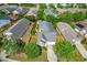 Aerial view of a home with a fenced yard, mature trees, and a well-maintained lawn in a residential area at 8525 Holdenby Trl, Raleigh, NC 27616