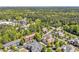 Beautiful aerial view of townhomes surrounded by lush greenery and a large parking area nearby at 110 Tressel Way, Durham, NC 27707