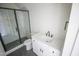 Modern bathroom with tiled shower and sleek vanity at 1108 Delilia Ln, Wake Forest, NC 27587