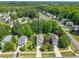 Aerial view of a suburban neighborhood featuring manicured lawns, mature trees, and well-maintained homes at 1198 Shining Water Ln, Creedmoor, NC 27522