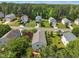 Aerial view showcasing homes with well-maintained yards in a serene, tree-lined neighborhood at 1198 Shining Water Ln, Creedmoor, NC 27522