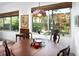 Dining room with a round wooden table and large windows with a view at 130 Hunt St # 107, Durham, NC 27701