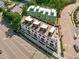 Aerial view of new construction townhomes, showing roof top decks and modern architecture at 1303 Chamblee Hill Ct, Raleigh, NC 27608