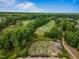 Aerial view of a community garden with raised beds, walking paths, and lush greenery at 1308 Green Oaks Pkwy, Holly Springs, NC 27540