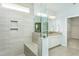 Bathroom showcasing a large, walk-in shower and vanity with granite countertops at 1614 Garden Park Cir, Fuquay Varina, NC 27526
