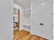 A mudroom area featuring storage and access to the dining room at 2615 Bedford Ave, Raleigh, NC 27607