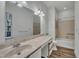 Bathroom showcasing a large mirror over the vanity, with a bathtub and shower in the background at 2901 Horse Shoe Farm Rd, Wake Forest, NC 27587