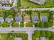Overhead view of the home showing the neighborhood, tree-lined streets, and community amenities at 308 Holly Briar Dr, Fuquay Varina, NC 27526