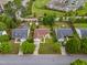Aerial view of the property showcasing the backyard, landscaping, and surrounding residential area at 308 Holly Briar Dr, Fuquay Varina, NC 27526