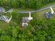 Gorgeous aerial view of a home with a sparkling pool nestled among lush trees and green lawns at 325 Forest Bridge Rd, Youngsville, NC 27596