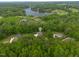 Stunning aerial view of a neighborhood with luxury homes surrounded by lush greenery and a lake at 325 Forest Bridge Rd, Youngsville, NC 27596