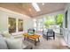 Enclosed porch with skylights and seating area at 3804 Nottaway Rd, Durham, NC 27707