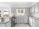 Updated kitchen with granite countertops, gray cabinets, and modern appliances at 4704 Lancashire Dr, Raleigh, NC 27613