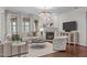 Comfortable living room with plush seating, modern decor, fireplace, large windows and plenty of natural light at 525 Morning Oaks Dr, Holly Springs, NC 27540