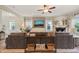 Comfortable living room with large sectional, fireplace, and stylish decorations on console table at 636 Copper Beech Ln, Wake Forest, NC 27587