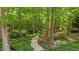 Lush backyard garden area featuring a gravel path surrounded by mature trees and shrubbery at 7212 Donneeford Rd, Wake Forest, NC 27587