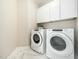 Modern laundry room features sleek Whirlpool appliances and stylish marble tile flooring at 915 Edgewater Cir, Chapel Hill, NC 27516