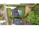 Expansive aerial view of a home with a backyard pool, green lawn, and manicured landscaping at 949 Harrison Ridge Rd, Wake Forest, NC 27587