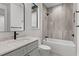 Stylish bathroom features a bathtub shower combination and modern fixtures at 949 Harrison Ridge Rd, Wake Forest, NC 27587