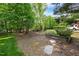 Picturesque backyard with mature trees, landscaping, and a garden plot, offering a private outdoor space at 101 Abbotsford Ct, Durham, NC 27712